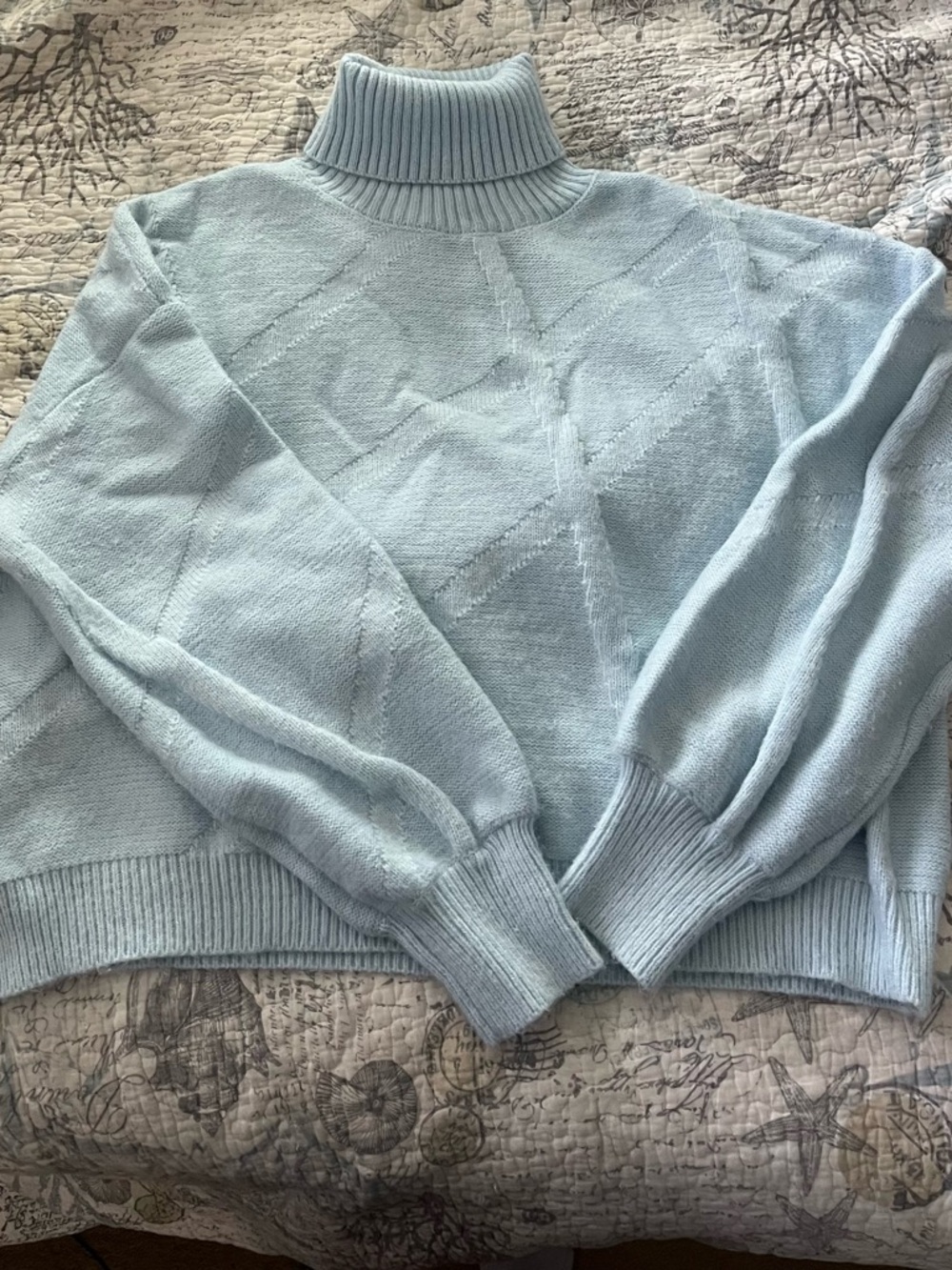 Lulu's Pale Blue Ribbed Turtleneck Sweater